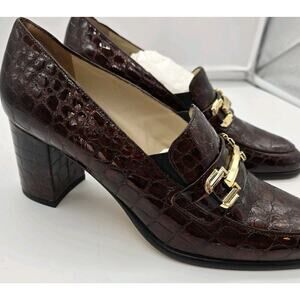 Amalfi Lanternal Croc Embossed Bit Pump Size8.5 Brown Cushion 3" Heel NEW